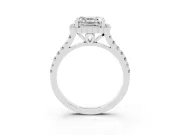 Asscher Cut Diamond Milgrain Floral Halo Engagement Ring Set in White gold with Pavé Band