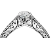 Pear-Shaped Vintage Engraved Pavé Engagement Ring Setting | Milgrain Edges | Sterling Silver