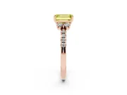 Emerald Cut Side Stone Engagement Ring Setting for a Fancy Yellow Lab-Grown Diamond | Pave Band | Rose Gold