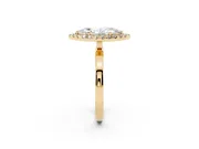 Marquise Cut Diamond Halo Solitaire Ring Set in Yellow gold with Pavé Band and Prong Setting