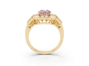 Oval Milgrain Sectioned Halo Engagement Ring Setting for a Fancy Pink Lab-Grown Diamond | Yellow Gold