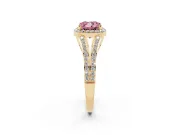 Cushion Cut Halo Engagement Ring Setting for a Fancy Pink Lab-Grown Diamond | V-Split Pavé Band | Yellow Gold