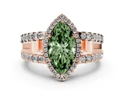 Fancy Green Marquise Cut Diamond Halo Ring Set in Rose gold with Pavé Split Shank and Prong Setting