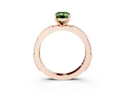 Fancy Green Emerald Cut Diamond Solitaire Ring Set in Rose gold with Slim Pavé Band and Prong Setting
