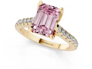 Emerald Cut Hidden Halo Pave Engagement Ring Setting for a Fancy Pink Lab-Grown Diamond | Claw Prongs | Yellow Gold