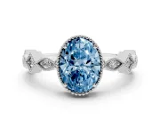 Fancy Blue Oval Cut Diamond Milgrain Marquise Twist Band Ring Set in White gold with Prong Setting