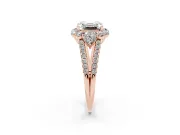Asscher Cut Scalloped Halo Engagement Ring Setting | Pear Side Stones | Rose Gold