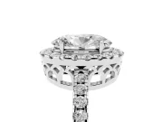 Oval Cut Diamond Pavé Band Halo Engagement Ring Set in Silver with Prong Setting