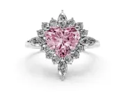 Fancy Pink Heart Cut Diamond Cluster Halo Ring Set in Silver with Marquise and Round Accents