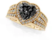 Heart-Shaped Milgrain Halo Engagement Ring Setting for a Black Center | Split Shank | Yellow Gold