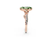 Fancy Green Marquise Cut Diamond Solitaire Leaf-Inspired Ring Set in Rose gold with Pavé Band and Prong Setting