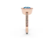 Fancy Blue Round Cut Diamond Halo Engagement Ring Set in Rose gold with Pavé Band and Round Halo Stones