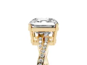 Asscher Cut Diamond Solitaire Twisted Pavé Ring Set in Yellow gold with Prong Setting