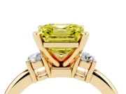 Asscher Cut Three Stone Engagement Ring Setting for a Fancy Yellow Lab-Grown Diamond | Round Side Stones | Yellow Gold