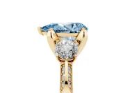 Pear-Shaped Hidden Halo Three Stone Engagement Ring Setting for a Fancy Blue Lab-Grown Diamond | Yellow Gold