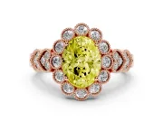 Oval Scalloped Halo Engagement Ring Setting for a Fancy Yellow Lab-Grown Diamond | Heart Pavé Band | Rose Gold