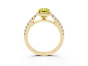 Fancy Yellow Radiant Cut Diamond Halo Engagement Ring Set in Yellow gold with Pavé Band and Prong Setting