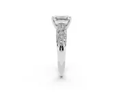 Emerald Cut Multi Row Pave Solitaire Engagement Ring Setting | Domed Shoulders | White Gold