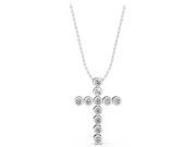 Round Lab-Grown Diamond Bezel Cross Pendant Necklace | Linked Round Bezels | Sterling Silver