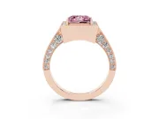 Princess Cut Milgrain Halo Engagement Ring Setting for a Fancy Pink Lab-Grown Diamond | Side Stones | Rose Gold