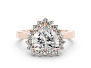 Heart Cut Diamond Halo Ring Set in Rose gold with Round Halo and Smooth Solitaire Band