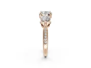 Cushion Cut Three Stone Engagement Ring Setting | Tapered Pave Band | Rose Gold