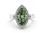 Fancy Green Marquise Cut Diamond Halo Ring Set in Platinum with Pavé-Lined Split Shank Band