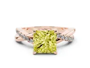 Fancy Yellow Princess Cut Diamond Twist Band Solitaire Set in Rose gold with Pavé Accents and Prong Setting