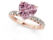 Fancy Pink Heart Cut Diamond Pavé Solitaire Ring Set in Rose gold with Round Band and Prong Setting