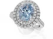 Fancy Blue Oval Lab-Grown Diamond Double Halo Statement Ring Set in White Gold with Pavé Band