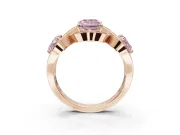 Radiant Cut Three Stone Halo Engagement Ring Setting for a Fancy Pink Lab-Grown Diamond | Pavé Wave Band | Rose Gold