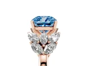 Cushion Cut Leaf Cluster Engagement Ring Setting for a Fancy Blue Lab-Grown Diamond | Rose Gold