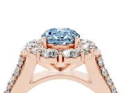 Fancy Blue Oval Cut Diamond Halo Engagement Ring Set in Rose gold with Split Shank and Prong Setting