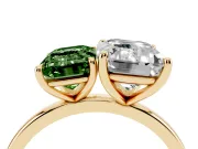 Fancy Green Emerald Cut and Emerald Cut Toi Moi Ring Set in Yellow gold with Prong Setting