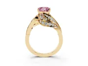 Fancy Pink Princess Cut Diamond Solitaire Ring Set in Yellow gold with Layered Twist Pavé Band