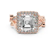 Asscher Cut Vintage Leaf Halo Engagement Ring Setting | Graduated Vine Shank | Rose Gold