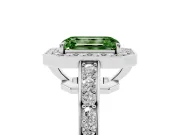 Fancy Green Emerald Cut Diamond Halo Pavé Engagement Ring Set in Platinum with Bezel Setting