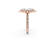 Marquise Cut Diamond Halo Milgrain Pavé Ring Set in Rose gold with Prong Setting