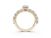 Emerald Cut Side Stone Engagement Ring Setting | Scalloped Prong Accents | Yellow Gold