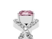 Fancy Pink Princess Cut Diamond Solitaire Twist Band Pavé Engagement Ring Set in Platinum