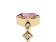 Fancy Pink Oval Cut Diamond Milgrain Marquise Twist Band Ring Set in Yellow gold with Prong Setting