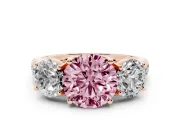 Round Three Stone Engagement Ring Setting for a Fancy Pink Lab-Grown Diamond | Accented Shoulders | Rose Gold