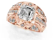 Asscher Cut Art Deco Graduated Pave Engagement Ring Setting | Split Shank | Rose Gold
