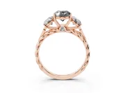 Fancy Black Oval Cut Diamond Three-Stone Ring Set in Rose gold with Braided Band