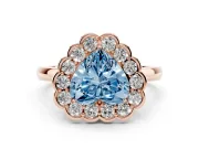 Heart-Shaped Scalloped Cluster Halo Engagement Ring Setting for a Fancy Blue Lab-Grown Diamond | Plain Band | Rose Gold