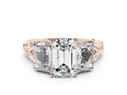 Emerald Cut Diamond Three-Stone Ring Set in Rose gold with Braided Band