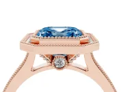 Asscher Cut Vintage Milgrain Halo Engagement Ring Setting for a Fancy Blue Lab-Grown Diamond | Bezel Head | Rose Gold