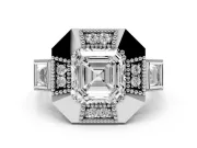 Asscher Cut Diamond Milgrain Halo Ring Set in Silver with Split Shank