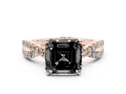 Asscher Cut Twisted Pavé Engagement Ring Setting for a Black Center | Split Shank | Rose Gold