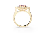 Fancy Pink Heart Cut Diamond Cluster Halo Ring Set in Yellow gold with Marquise and Round Accents